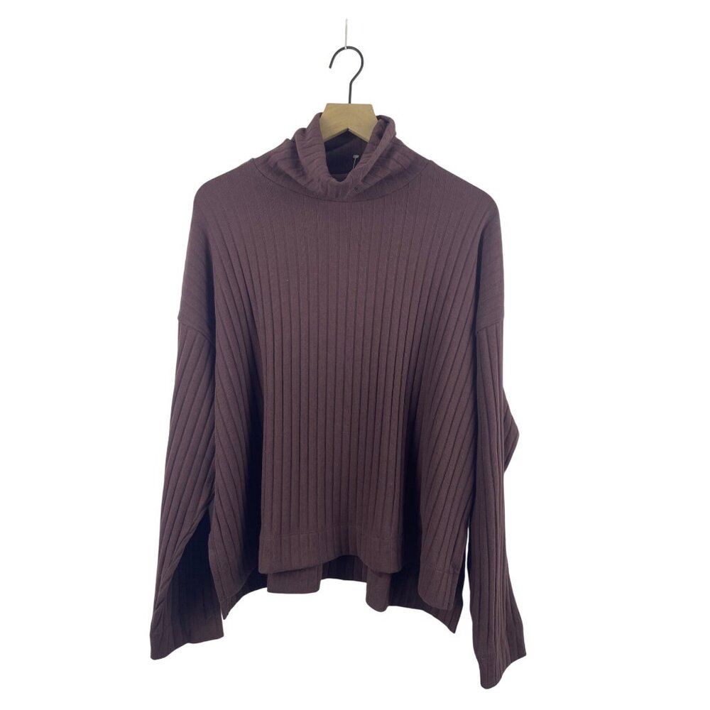 Madewell Women's XXL Relaxed Wide Ribbed Turtleneck Tee High Low Drop Shoulder